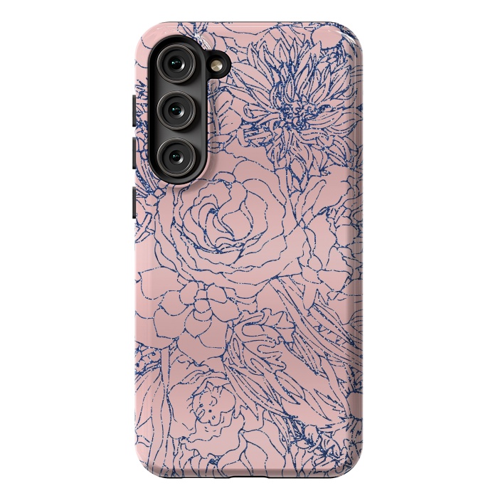Galaxy S23 Plus StrongFit Stylish Metallic Navy Blue and Pink Floral Design by InovArts