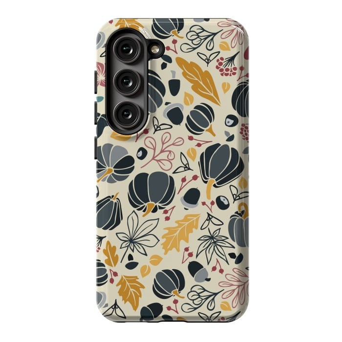 Galaxy S23 StrongFit Fall Fruits in Navy and Yellow by Paula Ohreen