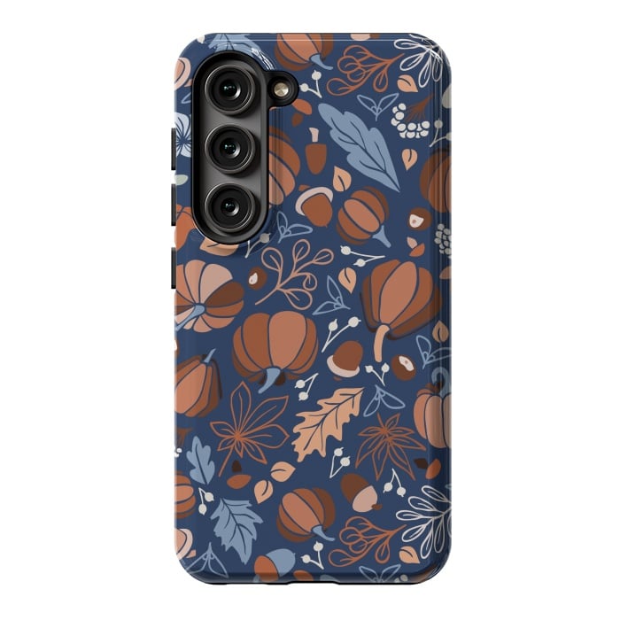 Galaxy S23 StrongFit Fall Fruits in Navy and Orange by Paula Ohreen