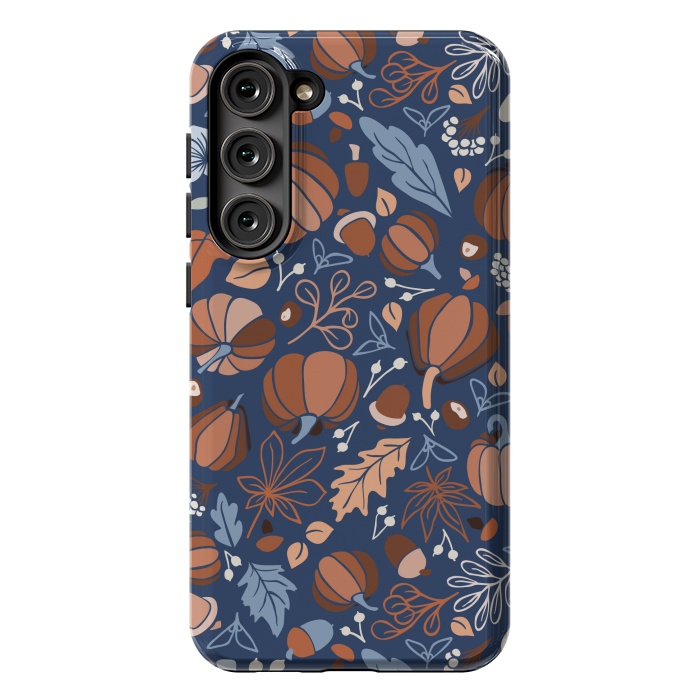 Galaxy S23 Plus StrongFit Fall Fruits in Navy and Orange by Paula Ohreen