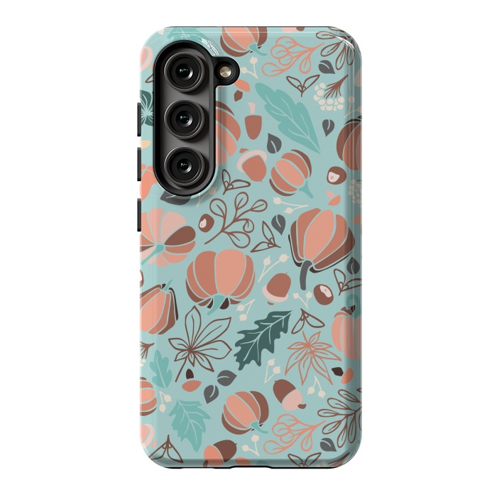 Galaxy S23 StrongFit Fall Fruits in Mint and Orange by Paula Ohreen