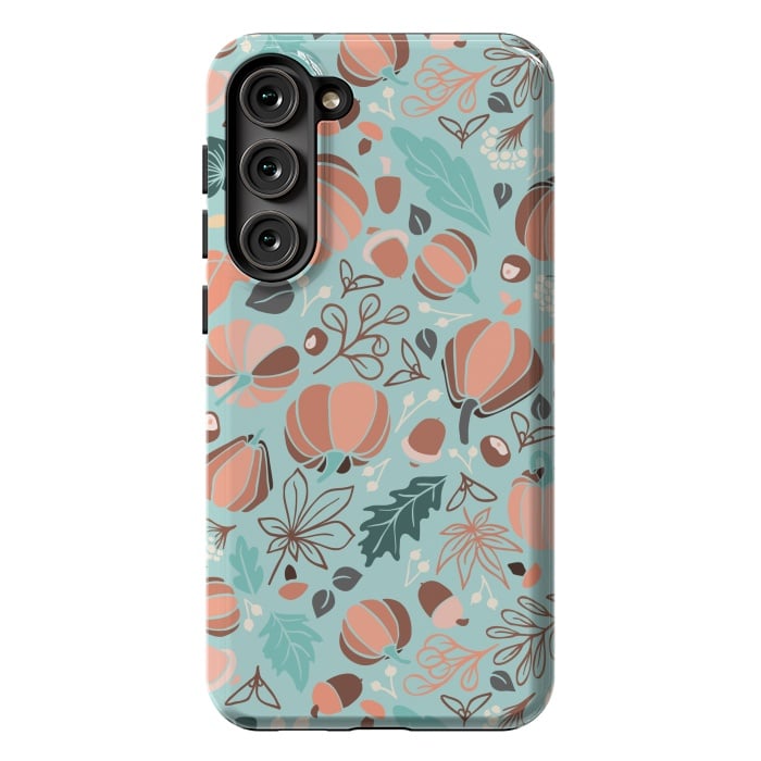 Galaxy S23 Plus StrongFit Fall Fruits in Mint and Orange by Paula Ohreen