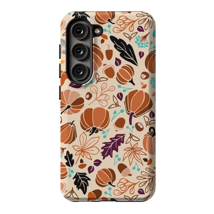 Galaxy S23 StrongFit Fall Fruits in Cream and Orange by Paula Ohreen