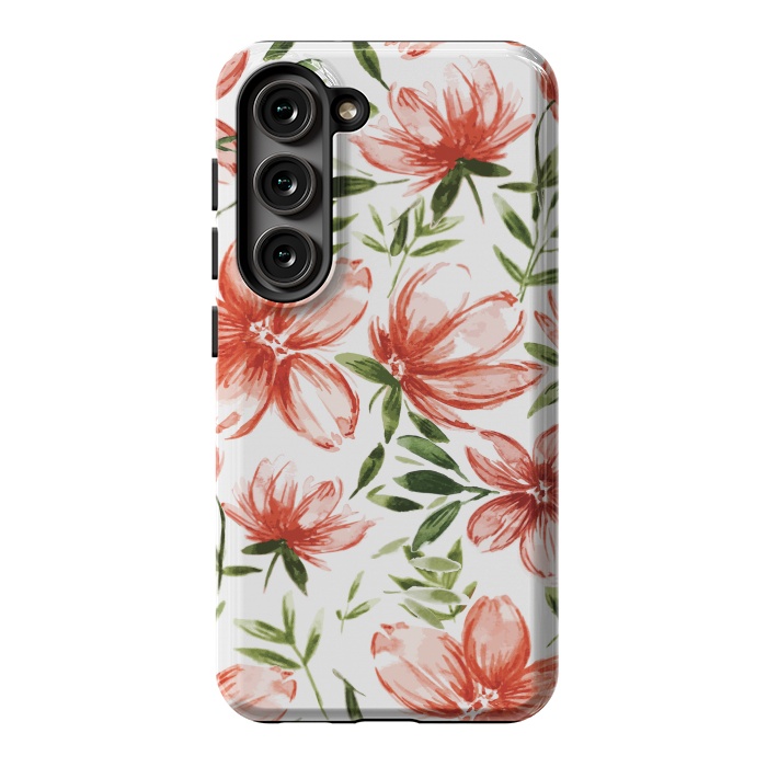Galaxy S23 StrongFit Red Watercolor Flowers by Bledi