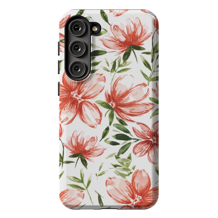 Galaxy S23 Plus StrongFit Red Watercolor Flowers by Bledi