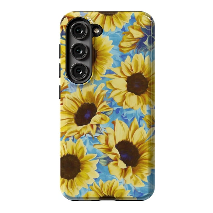 Galaxy S23 StrongFit Dreamy Sunflowers on Blue by Micklyn Le Feuvre