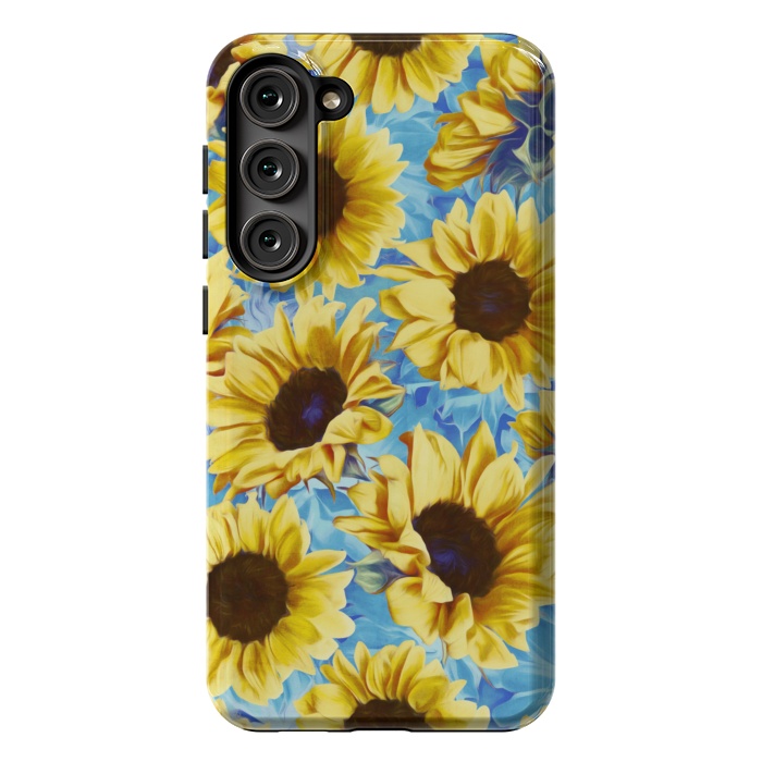Galaxy S23 Plus StrongFit Dreamy Sunflowers on Blue by Micklyn Le Feuvre