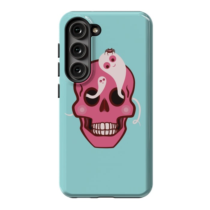 Galaxy S23 StrongFit Cute Pink Skull With Spider And Ghosts In Eyes by Boriana Giormova