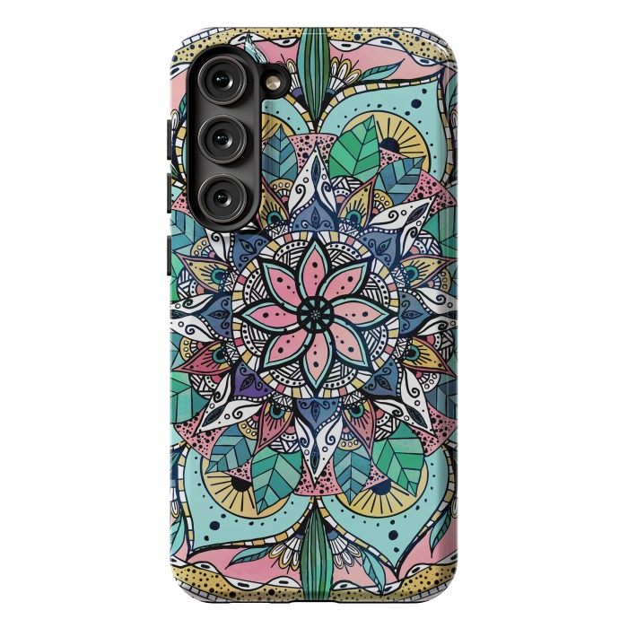 Galaxy S23 Plus StrongFit Bohemian Colorful Watercolor Floral Mandala by InovArts