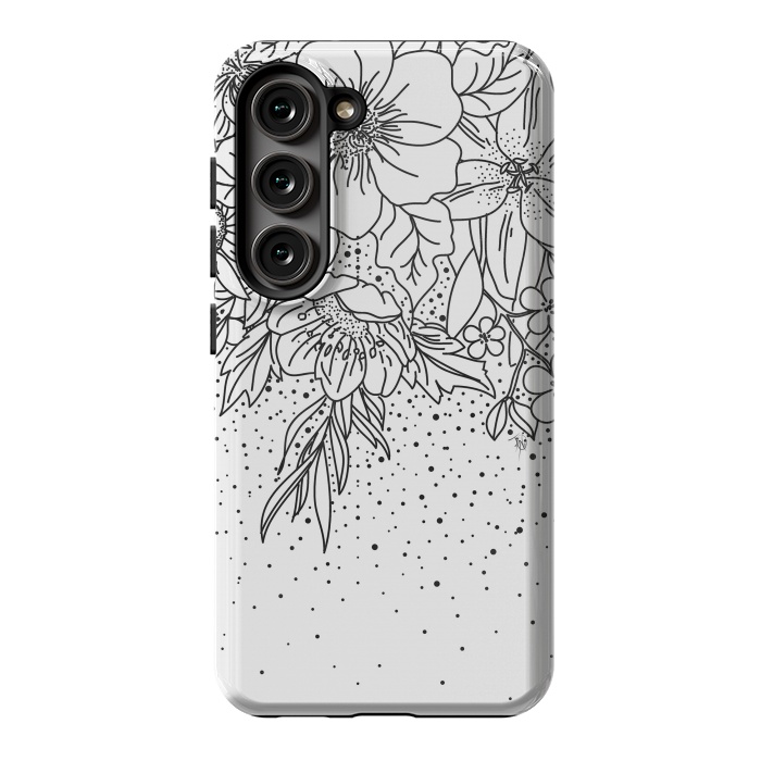 Galaxy S23 StrongFit Cute Black White floral doodles and confetti design by InovArts