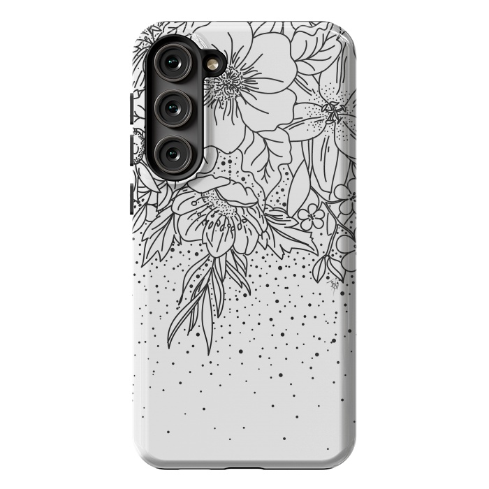 Galaxy S23 Plus StrongFit Cute Black White floral doodles and confetti design by InovArts