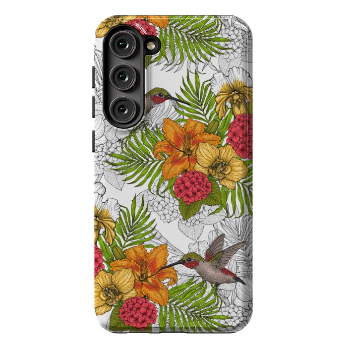 Galaxy S23 Plus StrongFit Hummingbirds and tropical bouquet by Katerina Kirilova
