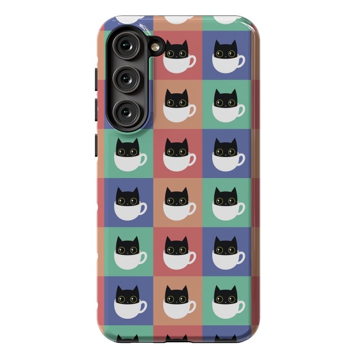 Galaxy S23 Plus StrongFit Coffee  cat pattern by Laura Nagel