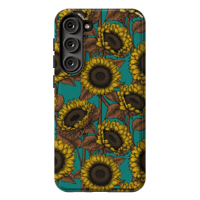 Galaxy S23 Plus StrongFit Sunflowers on turquoise by Katerina Kirilova