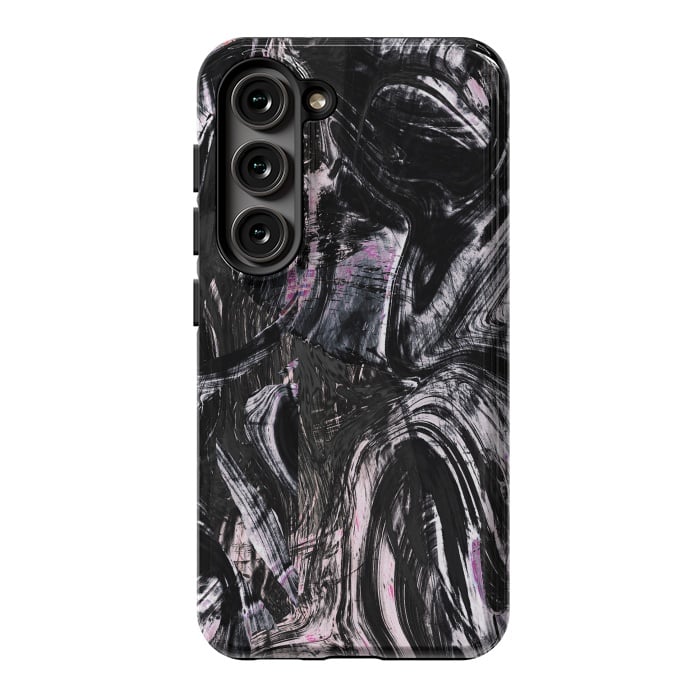 Galaxy S23 StrongFit Brushed black pink ink marble by Oana 