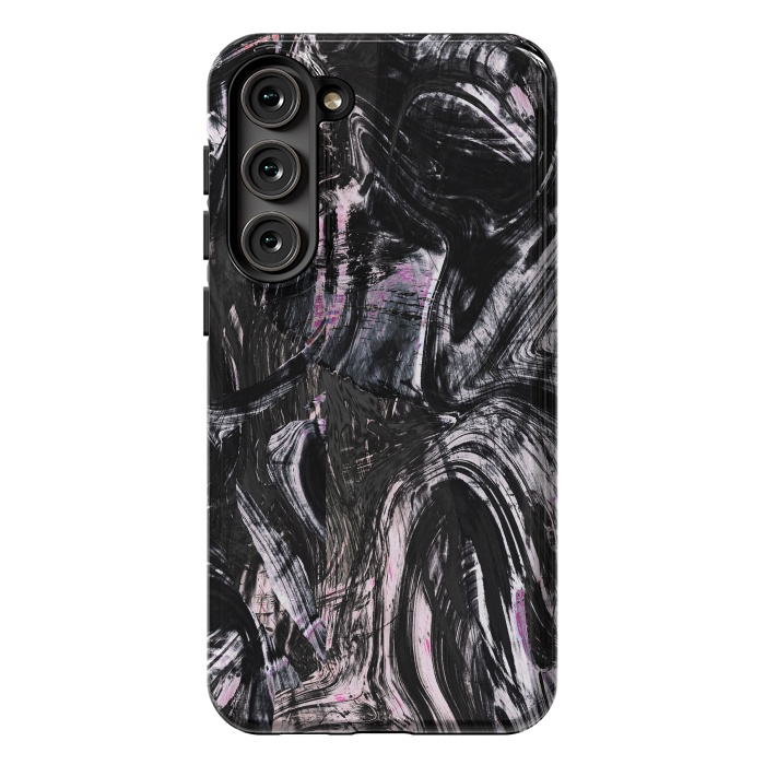 Galaxy S23 Plus StrongFit Brushed black pink ink marble by Oana 