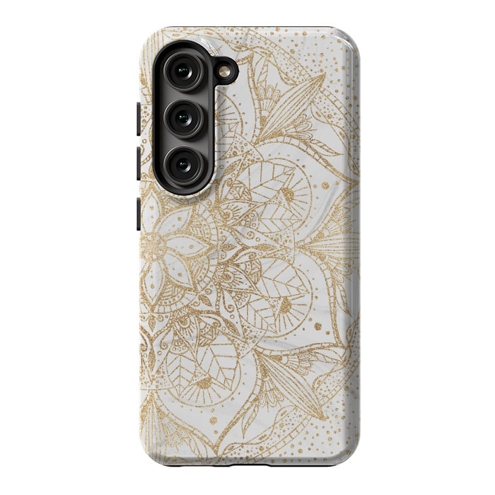 Galaxy S23 StrongFit Trendy Gold Floral Mandala Marble Design by InovArts