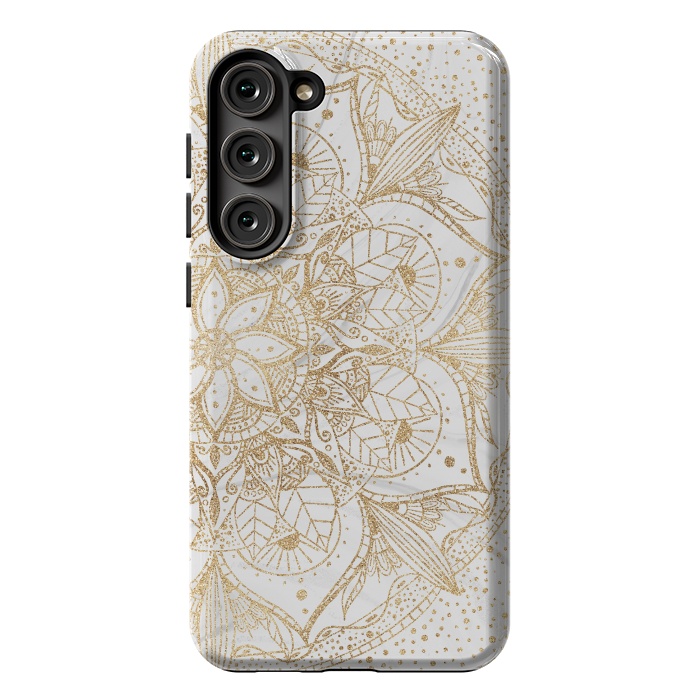 Galaxy S23 Plus StrongFit Trendy Gold Floral Mandala Marble Design by InovArts