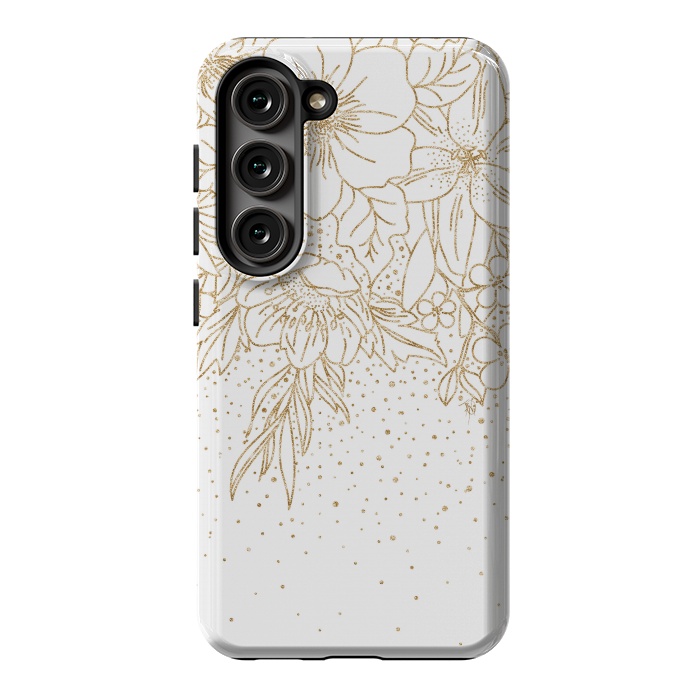 Galaxy S23 StrongFit Cute Gold floral doodles and confetti design by InovArts