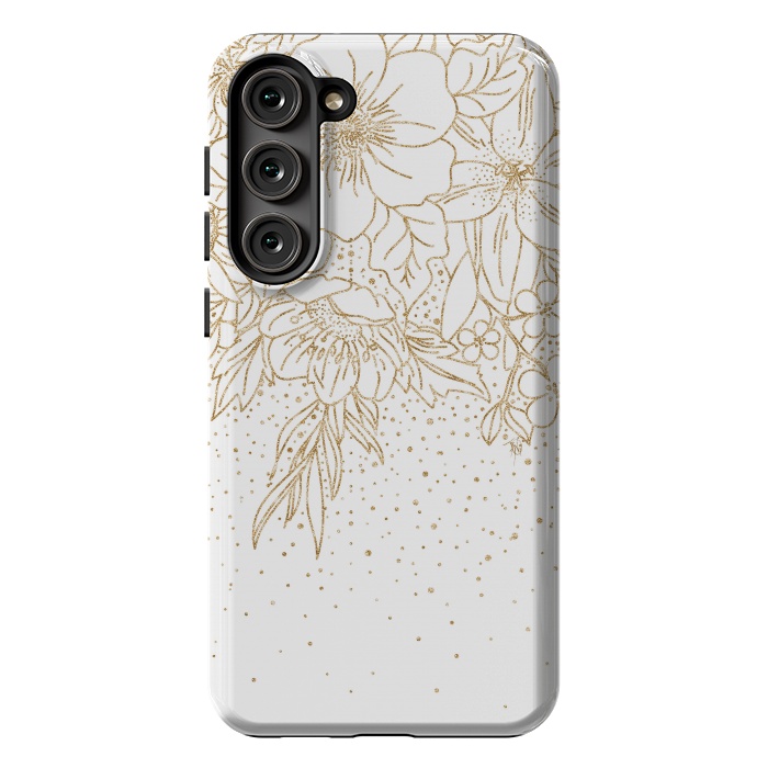 Galaxy S23 Plus StrongFit Cute Gold floral doodles and confetti design by InovArts