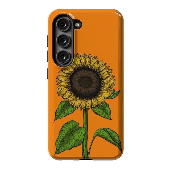 Galaxy S23 StrongFit Sunflower on orange by Katerina Kirilova