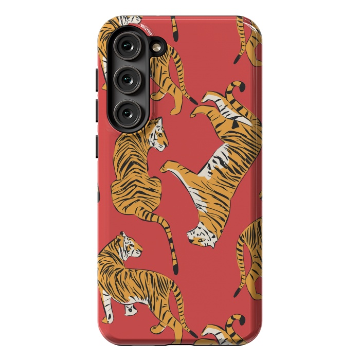 Galaxy S23 Plus StrongFit Tiger Pattern, red, 005 by Jelena Obradovic
