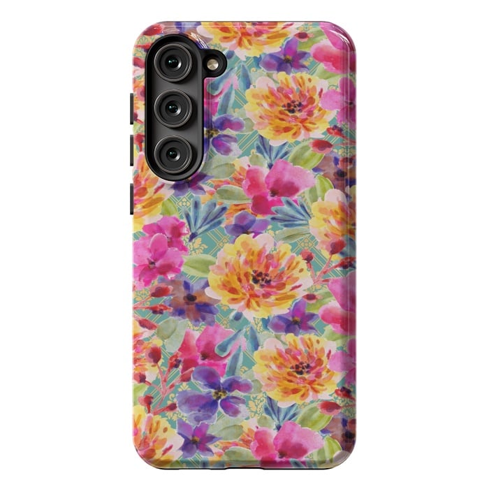 Galaxy S23 Plus StrongFit MULTI COLOUR FLORAL PATTERN by MALLIKA