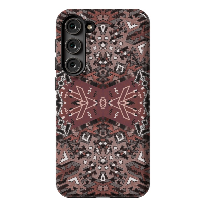 Galaxy S23 Plus StrongFit Ethnic geometric pattern in autumnal brown by Oana 