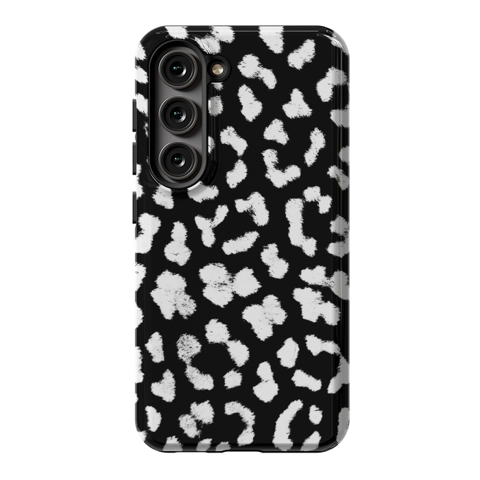Galaxy S23 StrongFit Black and white leopard print brushed spots by Oana 
