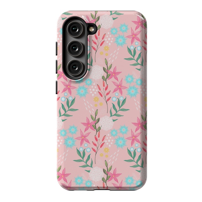 Galaxy S23 StrongFit Cute Pink Flowers Creative Art Pattern by InovArts