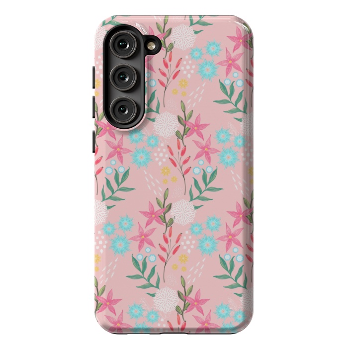 Galaxy S23 Plus StrongFit Cute Pink Flowers Creative Art Pattern by InovArts