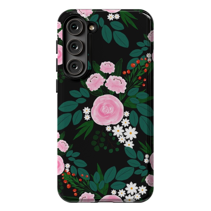 Galaxy S23 Plus StrongFit Elegant Pink and white Floral watercolor Paint  by InovArts