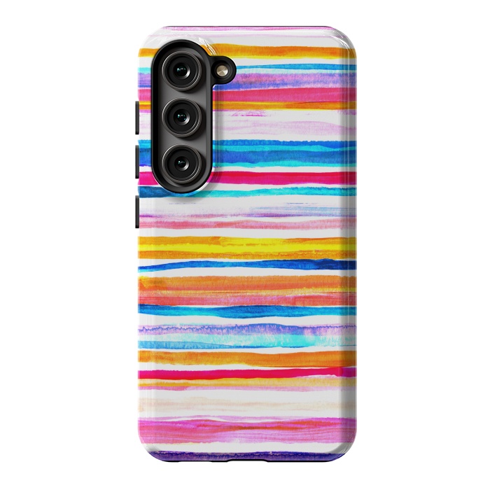 Galaxy S23 StrongFit Bright Hand Painted Gouache Beach Chair Stripes by Micklyn Le Feuvre