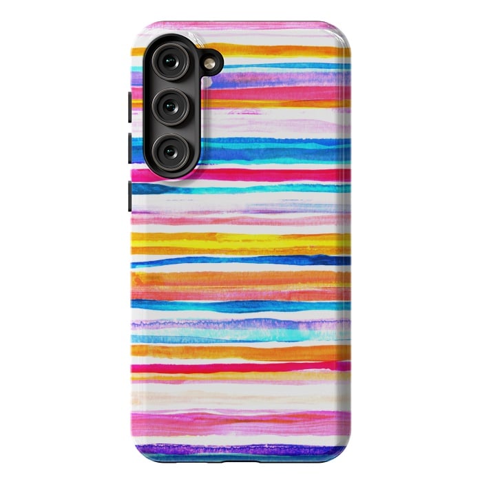 Galaxy S23 Plus StrongFit Bright Hand Painted Gouache Beach Chair Stripes by Micklyn Le Feuvre
