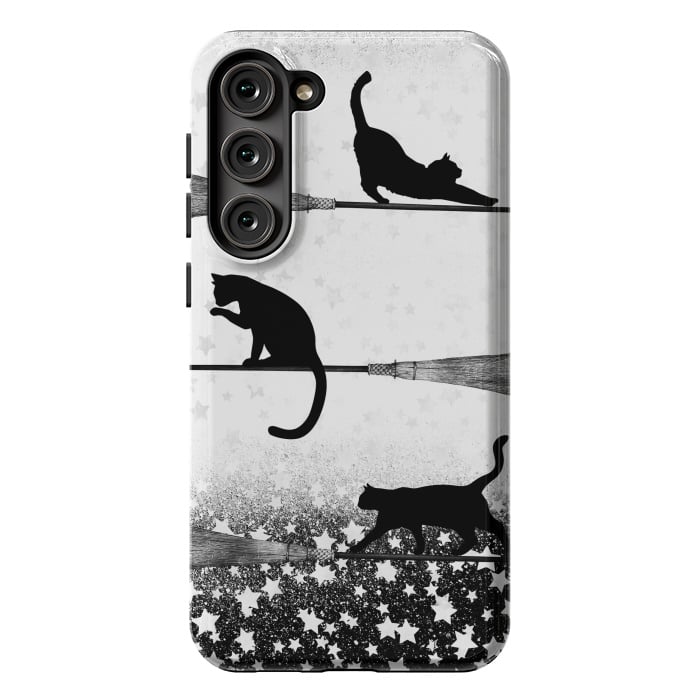 Galaxy S23 Plus StrongFit black cats flying on witch brooms by Oana 