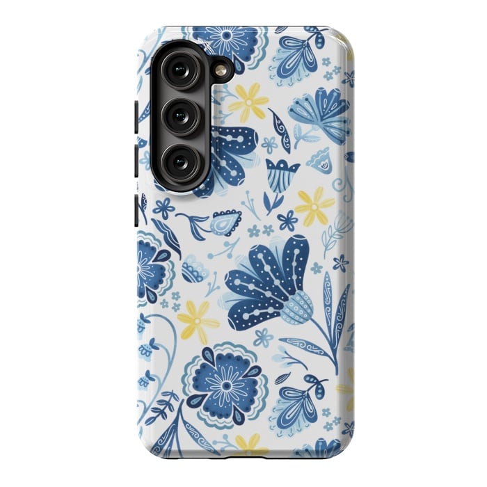 Galaxy S23 StrongFit Intricate Blue Floral by Noonday Design