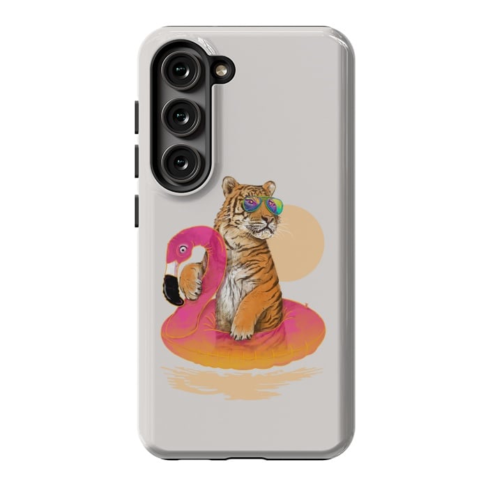 Galaxy S23 StrongFit Chillin Flamingo Tiger by 38 Sunsets