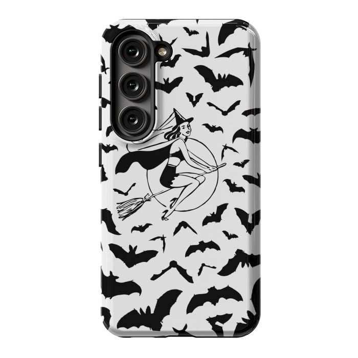 Galaxy S23 StrongFit Witch and flying bats vintage illustration by Oana 