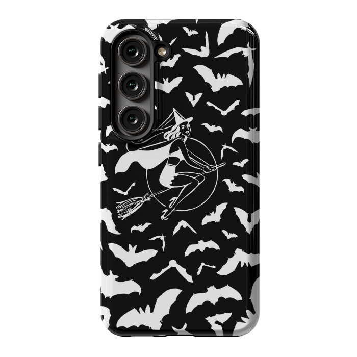 Galaxy S23 StrongFit Pin-up witch and flying bats pattern by Oana 