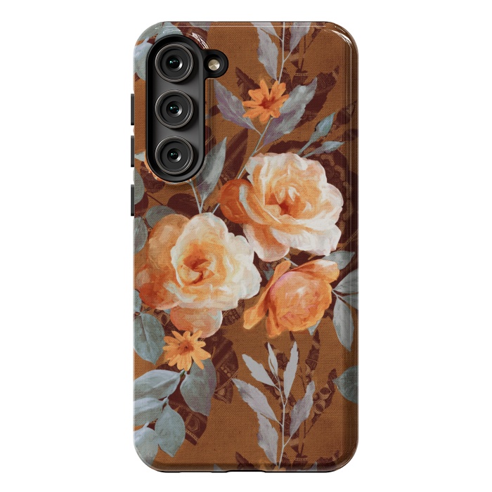 Galaxy S23 Plus StrongFit Chintz Roses on Rust Brown by Micklyn Le Feuvre