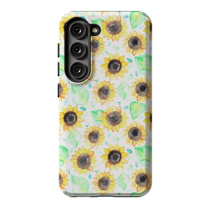 Galaxy S23 StrongFit Cheerful Watercolor Sunflowers by Tangerine-Tane