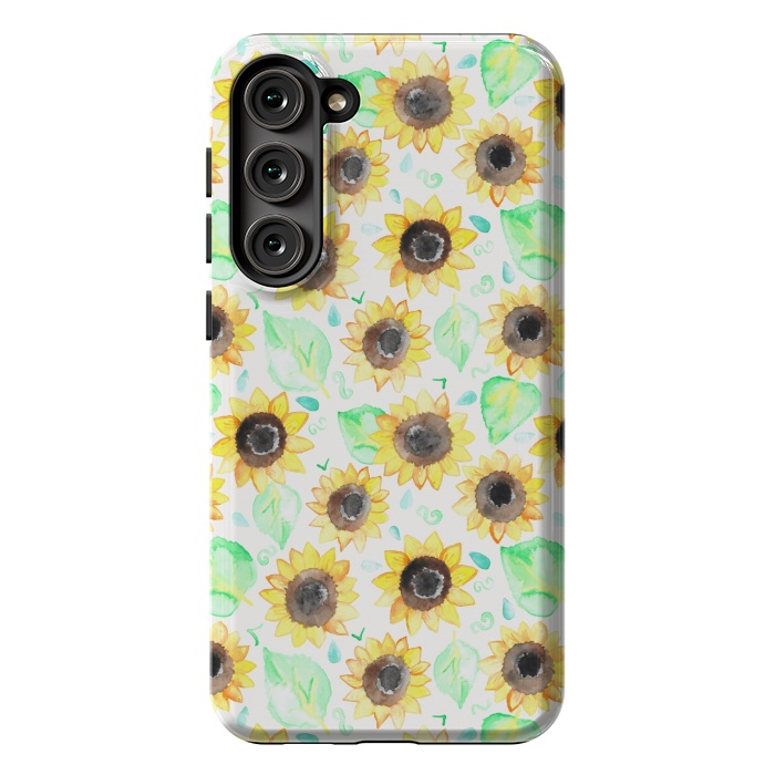 Galaxy S23 Plus StrongFit Cheerful Watercolor Sunflowers by Tangerine-Tane