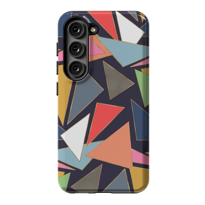 Galaxy S23 StrongFit Modern Contemporary Gold Strokes Colorful Triangles by InovArts