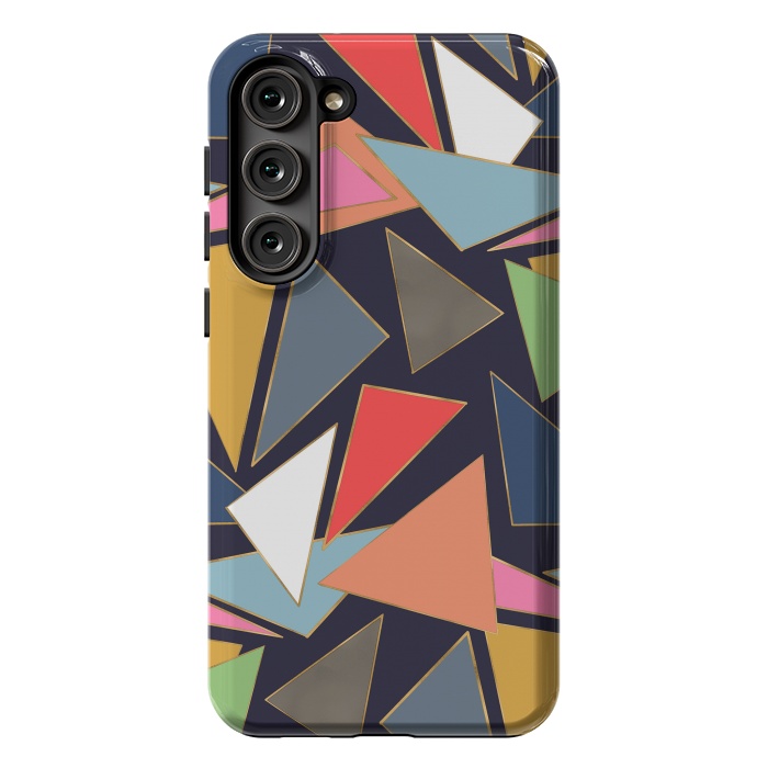 Galaxy S23 Plus StrongFit Modern Contemporary Gold Strokes Colorful Triangles by InovArts