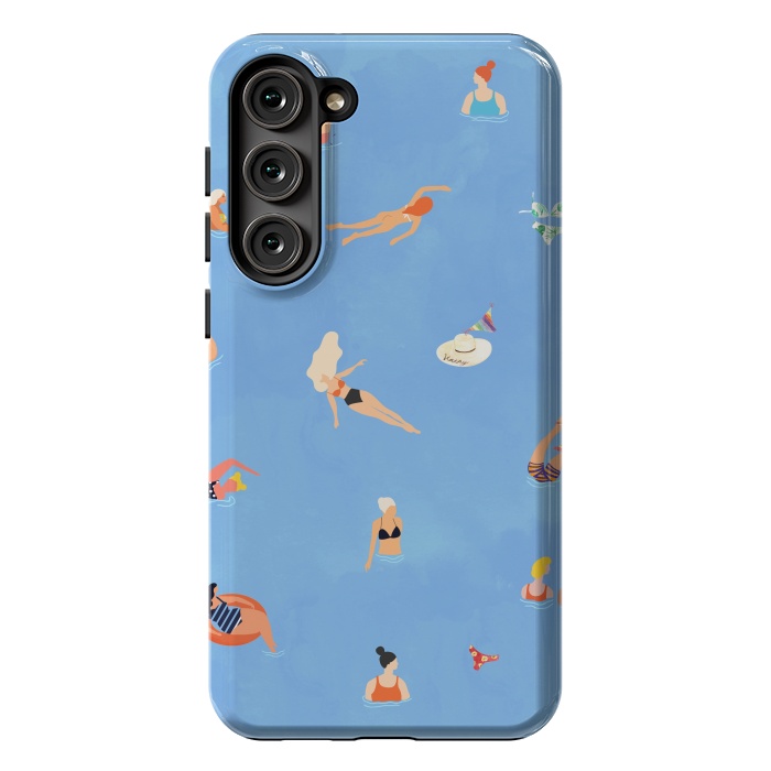 Galaxy S23 Plus StrongFit Summer Weekend in The Ocean Watercolor Swim Painting | Travel People Chic Eclectic Boho Fun by Uma Prabhakar Gokhale