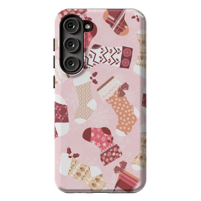 Galaxy S23 Plus StrongFit Christmas Stockings in Pink and Orange by Paula Ohreen