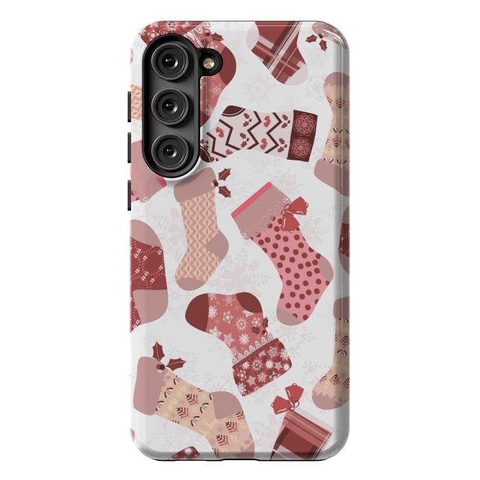 Galaxy S23 Plus StrongFit Christmas Stockings in Pink and Beige by Paula Ohreen