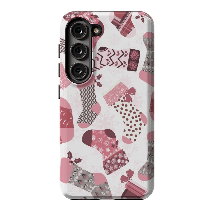 Galaxy S23 StrongFit Christmas Stockings in Pink and Gray by Paula Ohreen