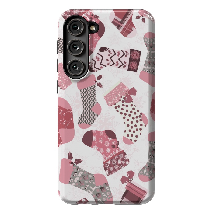 Galaxy S23 Plus StrongFit Christmas Stockings in Pink and Gray by Paula Ohreen