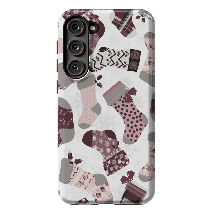 Galaxy S23 Plus StrongFit Christmas Stockings in Purple and Gray by Paula Ohreen